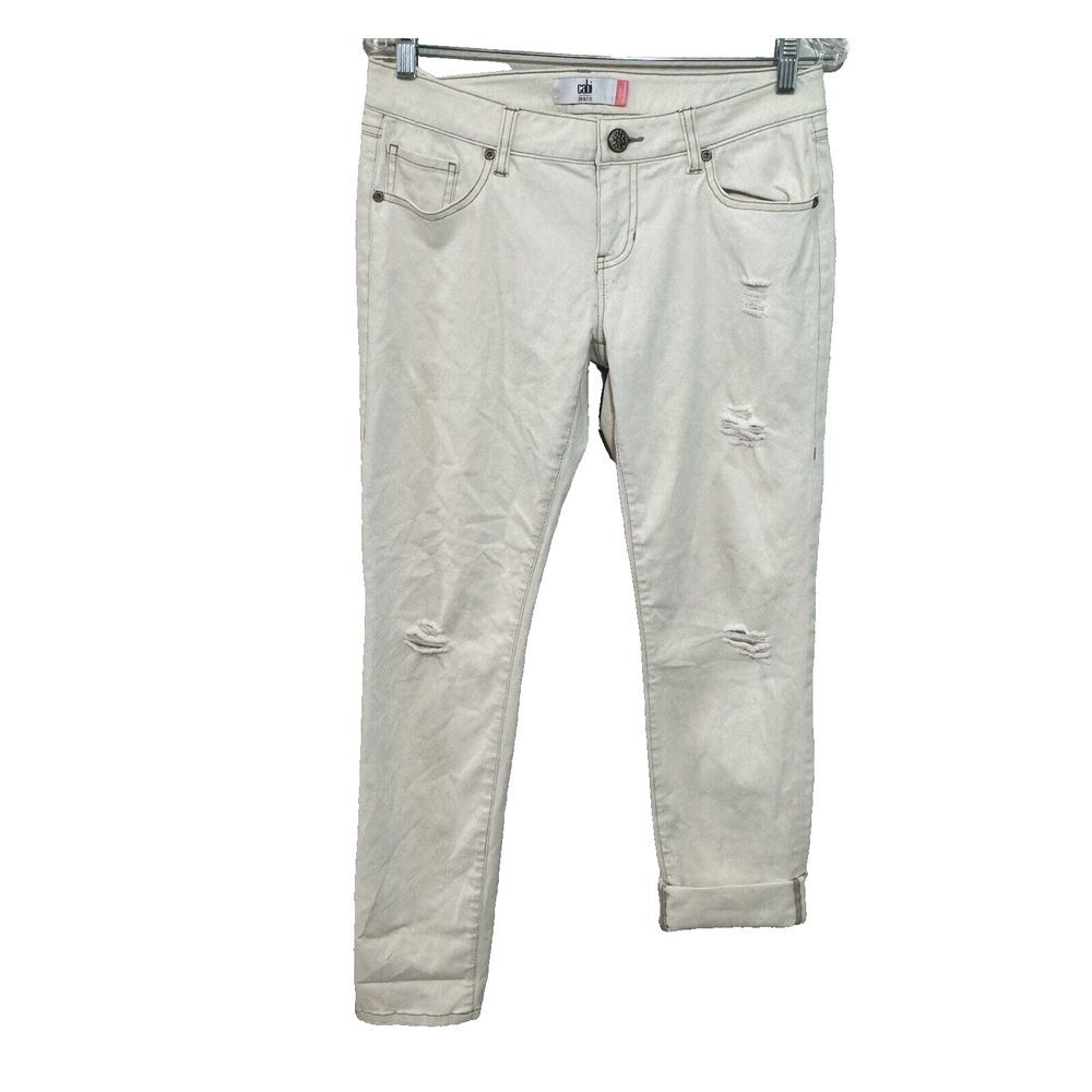 CAbi Boyfriend Jeans Womens Size 4 Antique‎ White Slim Denim Stretch Distressed
